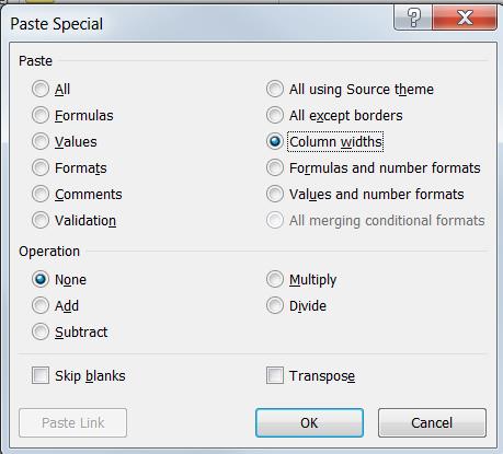 Paste Special Column Widths - Table C