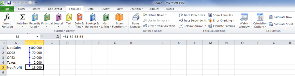 Excel formula auditing example