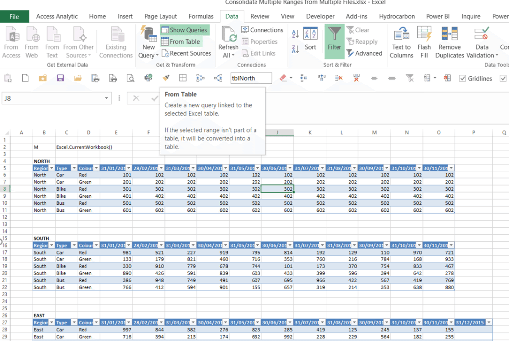 Combine multiple tables with Excel Power Query Access Analytic