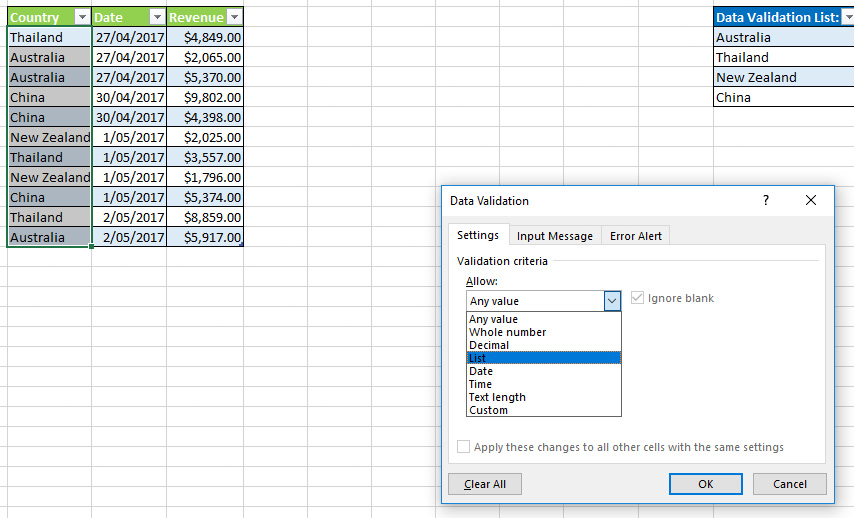 Add data validation