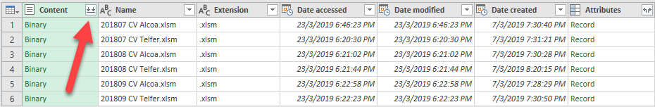 Power Query Click the Double Arrow